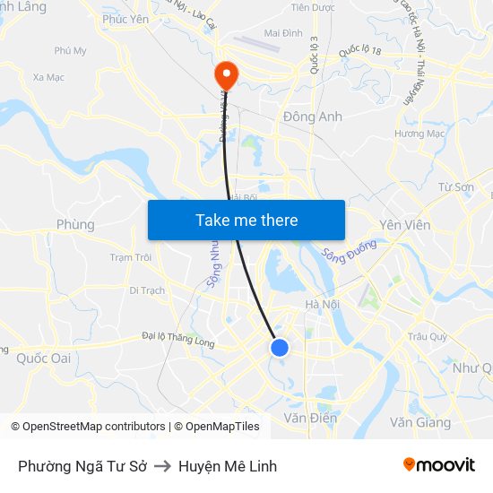 Phường Ngã Tư Sở to Huyện Mê Linh map