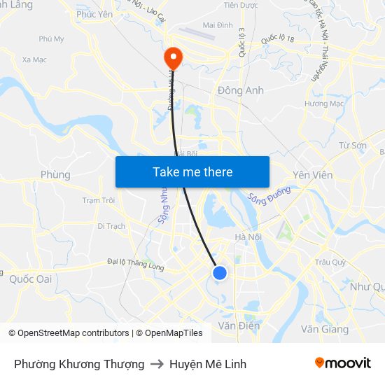 Phường Khương Thượng to Huyện Mê Linh map