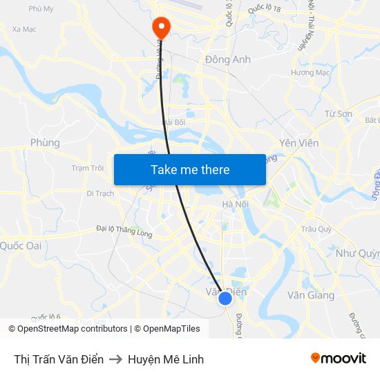 Thị Trấn Văn Điển to Huyện Mê Linh map