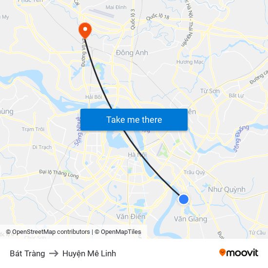 Bát Tràng to Huyện Mê Linh map