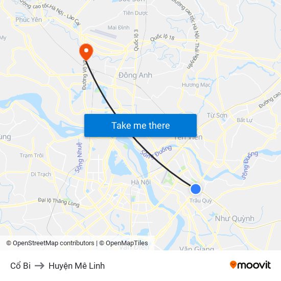 Cổ Bi to Huyện Mê Linh map