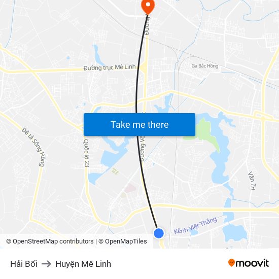 Hải Bối to Huyện Mê Linh map