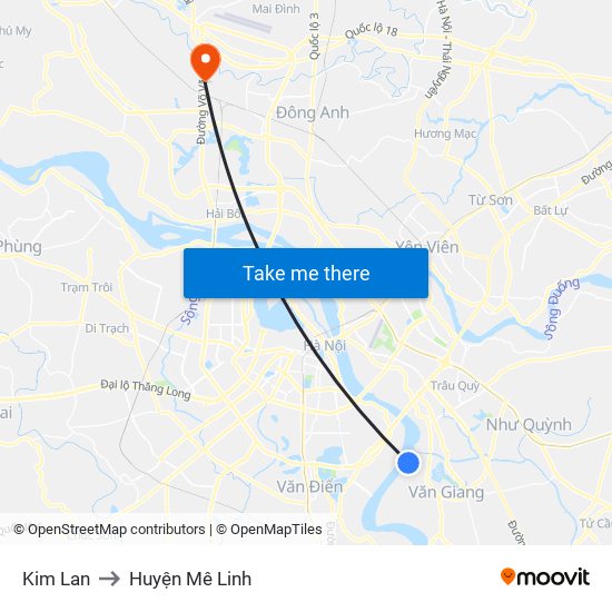 Kim Lan to Huyện Mê Linh map