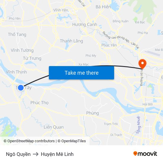 Ngô Quyền to Huyện Mê Linh map