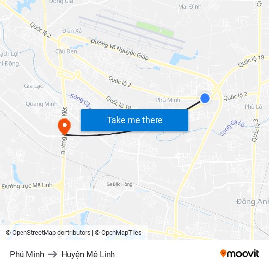 Phú Minh to Huyện Mê Linh map