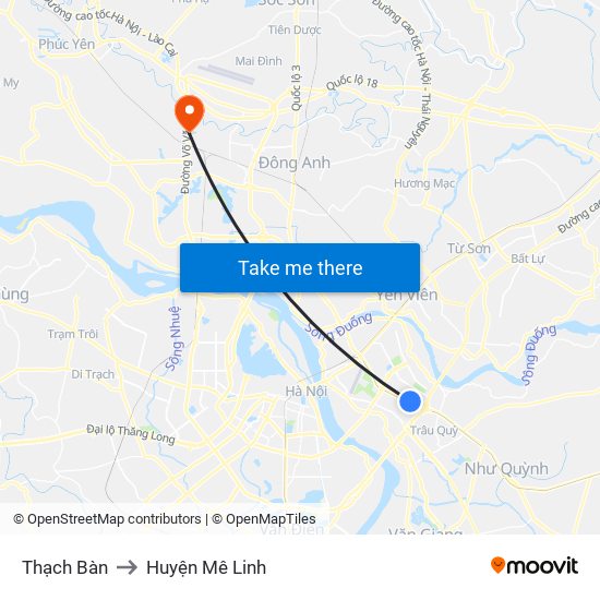 Thạch Bàn to Huyện Mê Linh map