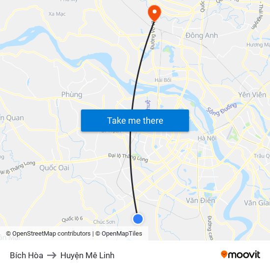 Bích Hòa to Huyện Mê Linh map