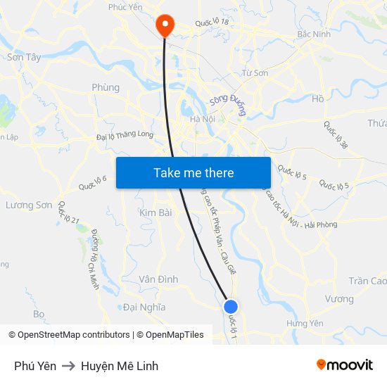 Phú Yên to Huyện Mê Linh map