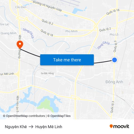 Nguyên Khê to Huyện Mê Linh map