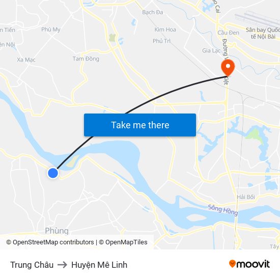 Trung Châu to Huyện Mê Linh map