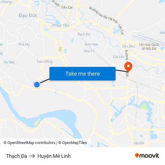 Thạch Đà to Huyện Mê Linh map