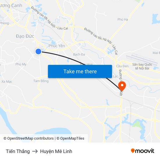 Tiến Thắng to Huyện Mê Linh map