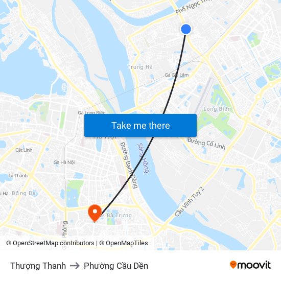 Thượng Thanh to Phường Cầu Dền map