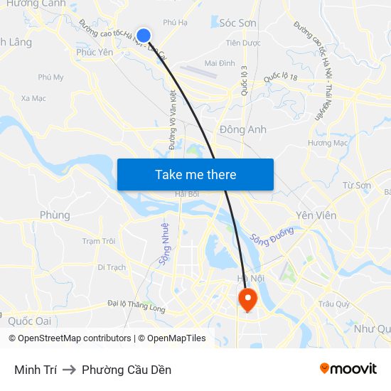 Minh Trí to Phường Cầu Dền map