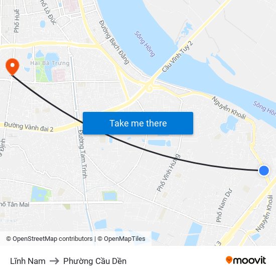 Lĩnh Nam to Phường Cầu Dền map