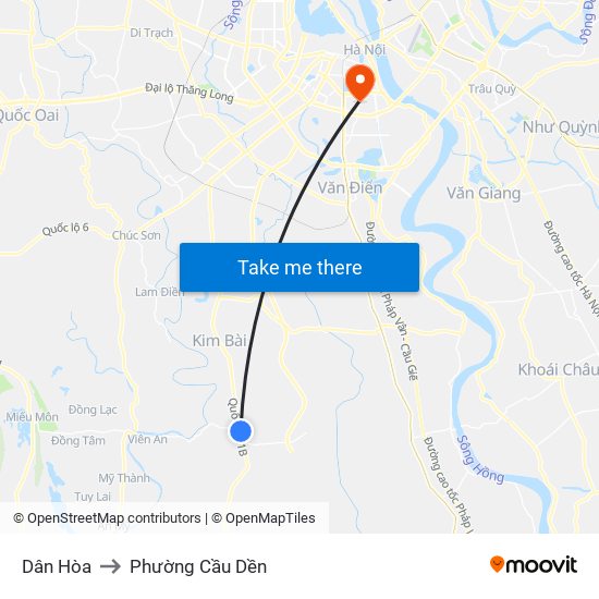 Dân Hòa to Phường Cầu Dền map