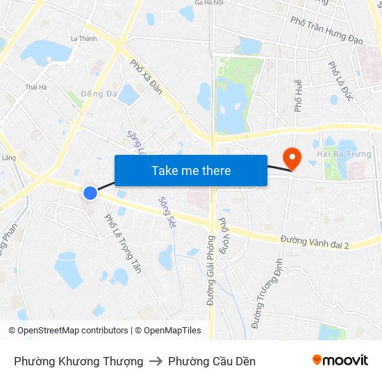 Phường Khương Thượng to Phường Cầu Dền map