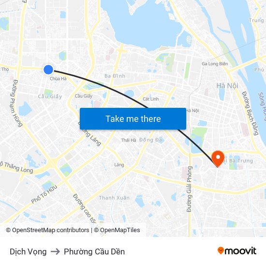 Dịch Vọng to Phường Cầu Dền map