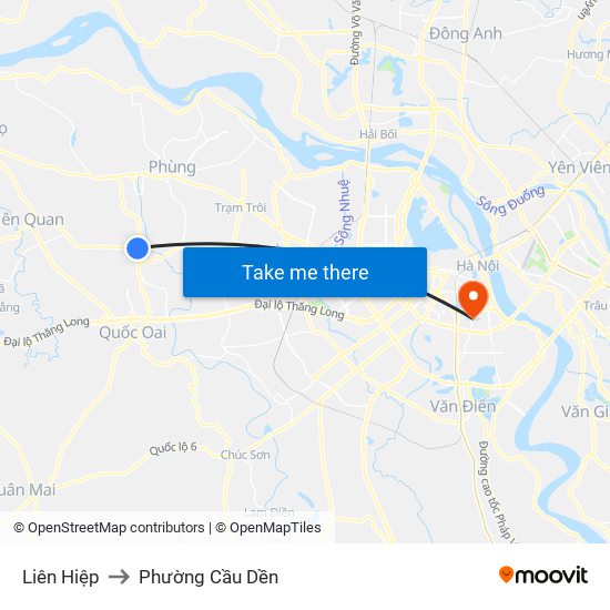 Liên Hiệp to Phường Cầu Dền map