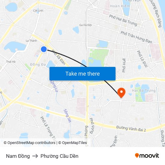 Nam Đồng to Phường Cầu Dền map