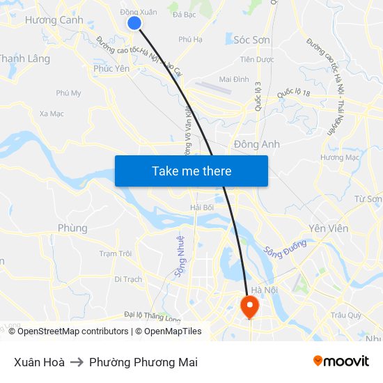 Xuân Hoà to Phường Phương Mai map