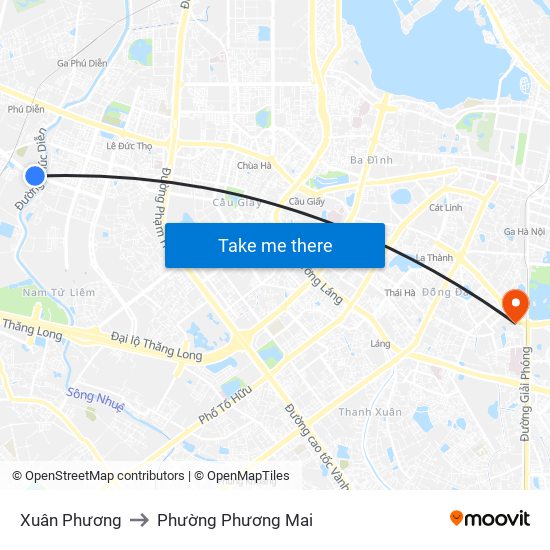 Xuân Phương to Phường Phương Mai map