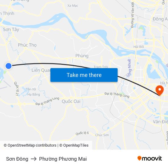 Sơn Đông to Phường Phương Mai map