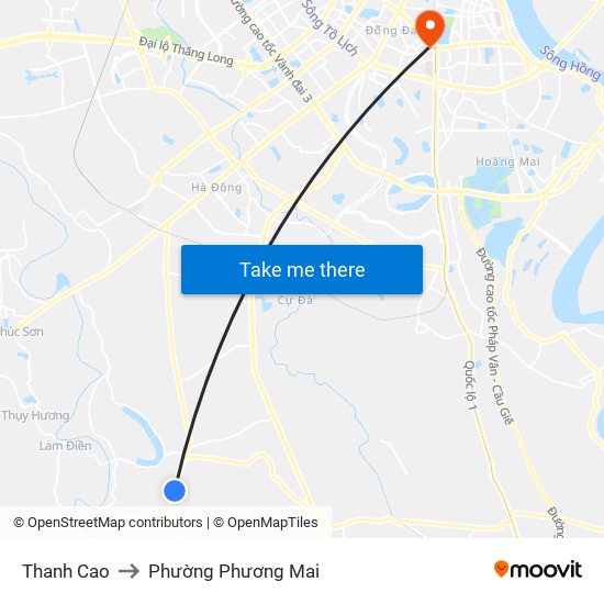 Thanh Cao to Phường Phương Mai map