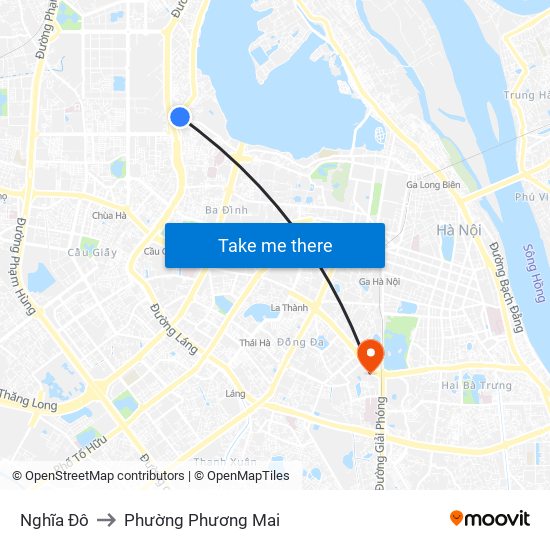 Nghĩa Đô to Phường Phương Mai map