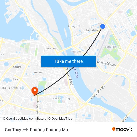 Gia Thụy to Phường Phương Mai map