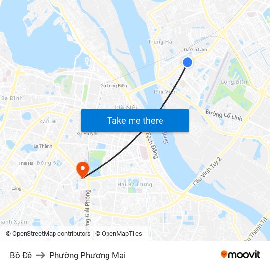 Bồ Đề to Phường Phương Mai map