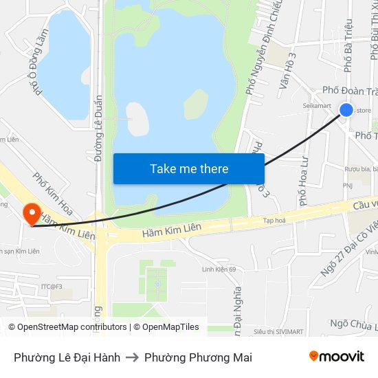 Phường Lê Đại Hành to Phường Phương Mai map