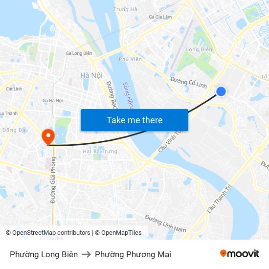 Phường Long Biên to Phường Phương Mai map