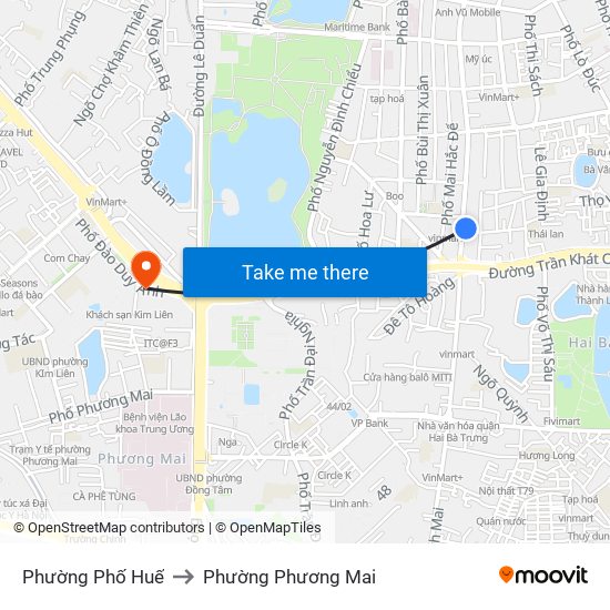 Phường Phố Huế to Phường Phương Mai map