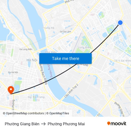 Phường Giang Biên to Phường Phương Mai map