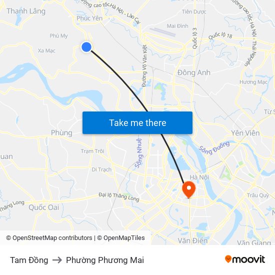 Tam Đồng to Phường Phương Mai map