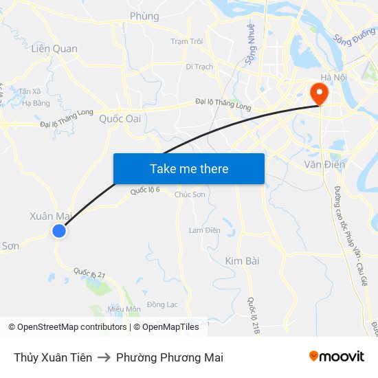 Thủy Xuân Tiên to Phường Phương Mai map