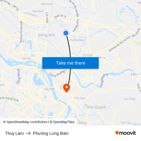 Thuỵ Lâm to Phường Long Biên map