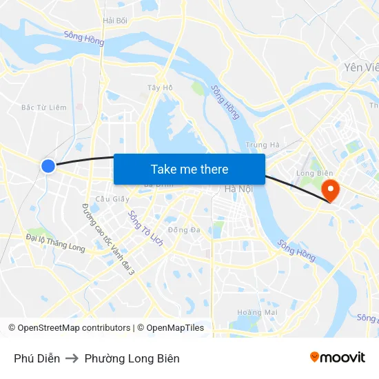 Phú Diễn to Phường Long Biên map