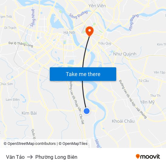 Vân Tảo to Phường Long Biên map