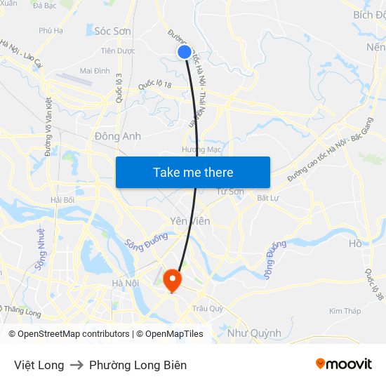 Việt Long to Phường Long Biên map