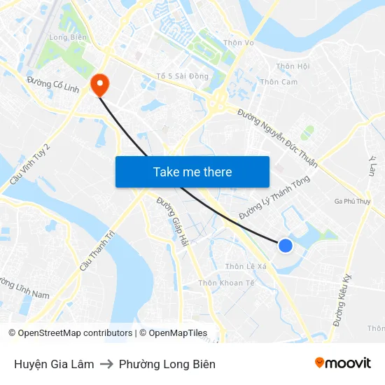 Huyện Gia Lâm to Phường Long Biên map