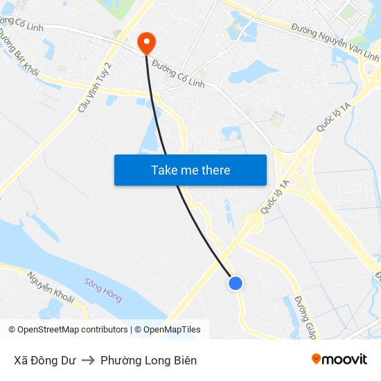 Xã Đông Dư to Phường Long Biên map