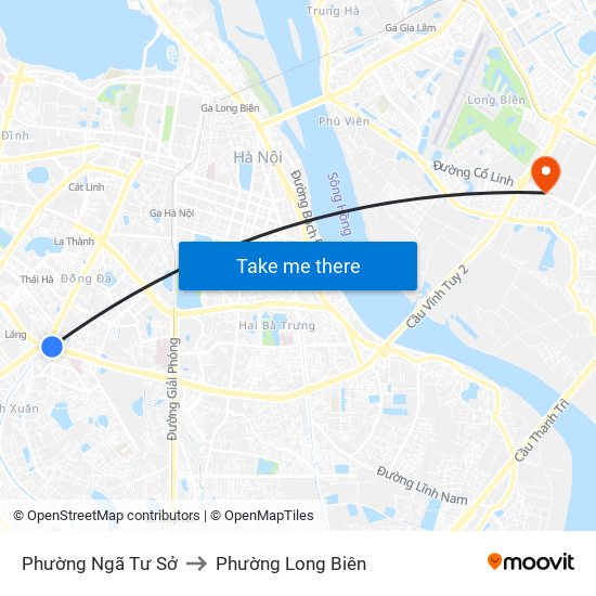 Phường Ngã Tư Sở to Phường Long Biên map