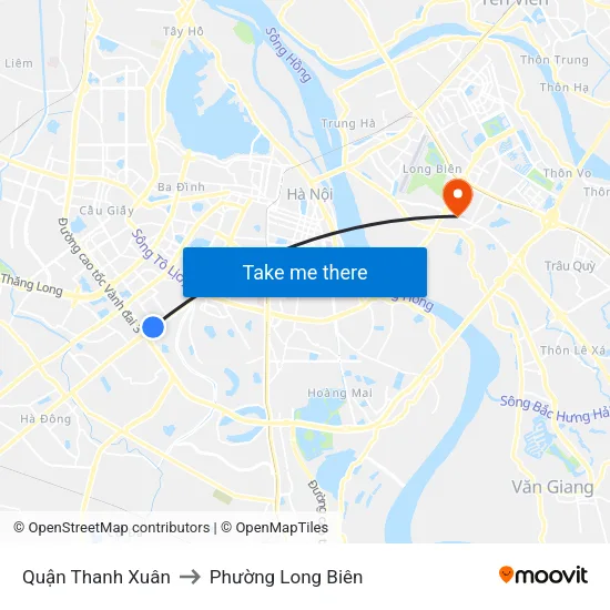 Quận Thanh Xuân to Phường Long Biên map