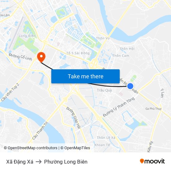 Xã Đặng Xá to Phường Long Biên map