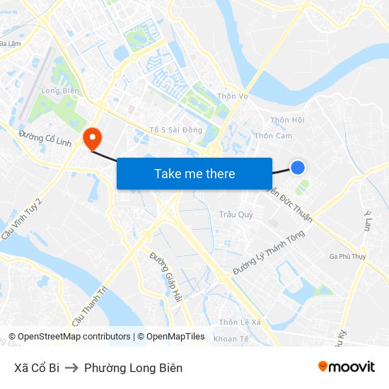 Xã Cổ Bi to Phường Long Biên map