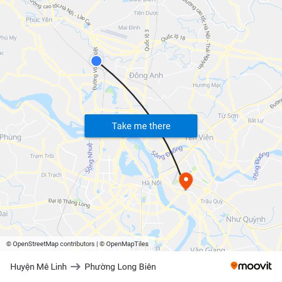 Huyện Mê Linh to Phường Long Biên map