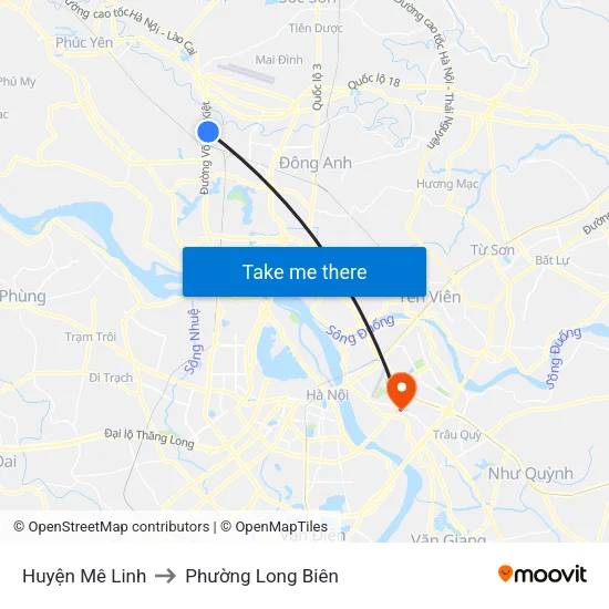 Huyện Mê Linh to Phường Long Biên map