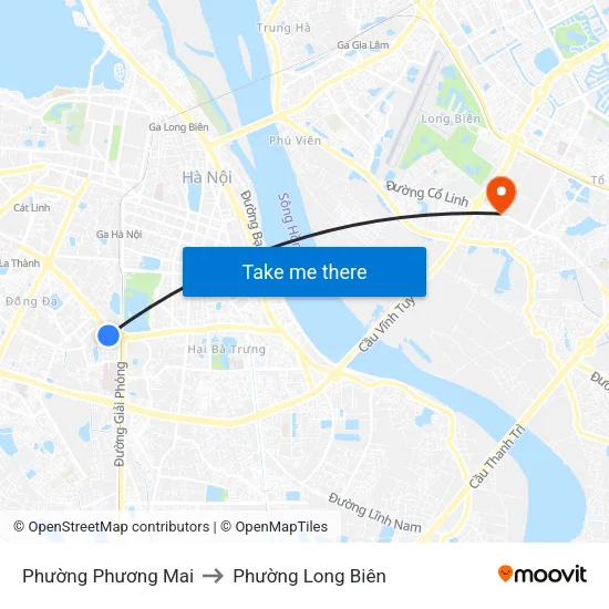 Phường Phương Mai to Phường Long Biên map